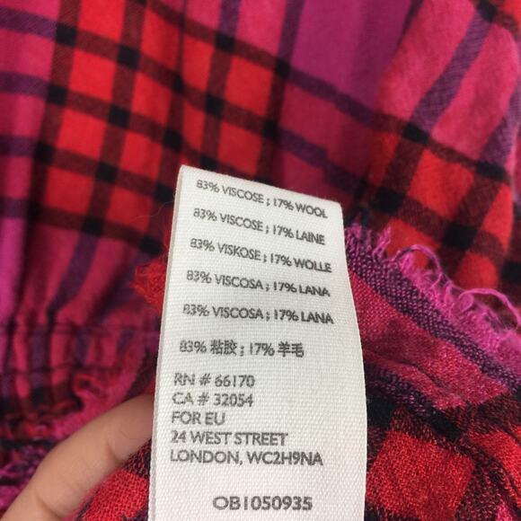 Free People Pacific Dawn Red Pink Drawstring Plaid Shirt Medium - Picture 6 of 14